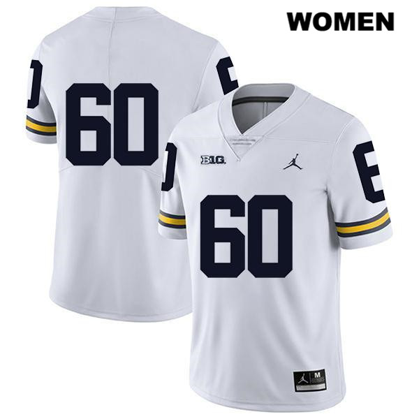 Women's NCAA Michigan Wolverines Luke Fisher #60 No Name White Jordan Brand Authentic Stitched Legend Football College Jersey CD25T27CX